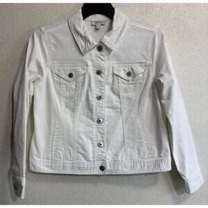Style & Co Denim Jacket Womens Size PL Pockets Bright White Jean Western